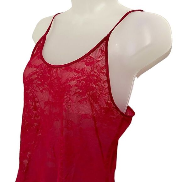 Victoria Secret Red Cami Tank Mini Floral Lace Slip Lingerie Piece - Picture 2 of 6